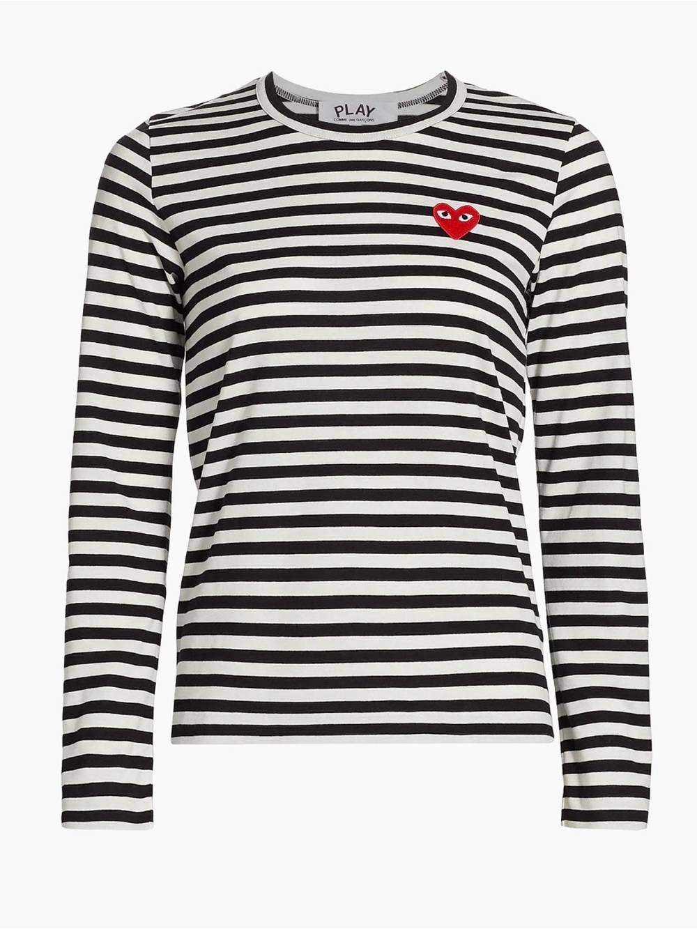 Comme des Garcons PLAY Striped Red Heart Long Sleeve Shirt Black Size Small EUC